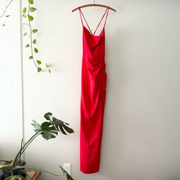 NWT Lulus Romantic Thoughts Red Cowl Neck Lace-Up Maxi Dress L - Picture 3 of 9
